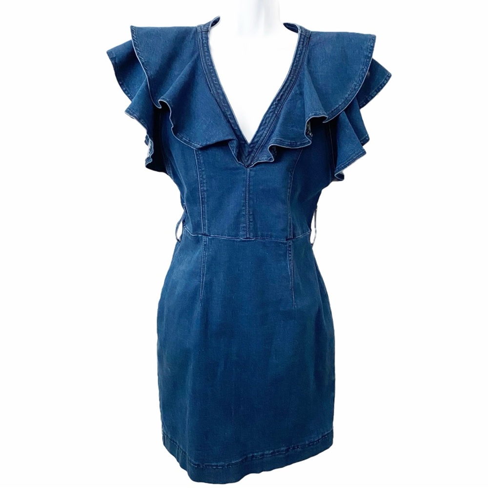 New York & Company, Blue Denim Ruffle Sleeve Sheath Dress